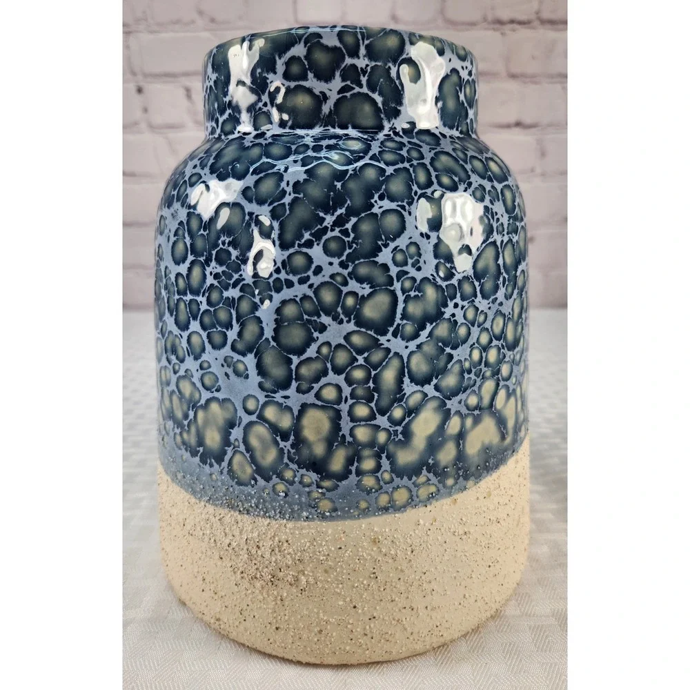 Pier 1 Vtg NWT Crystalline Blue Pottery Vase Textured Speckled Glaze Ceramic